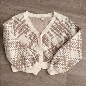Hollister Cream and Tan Plaid Cardigan